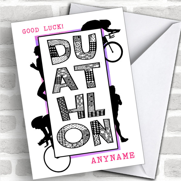 Duathlon Pink Good Luck Personalized Good Luck Card
