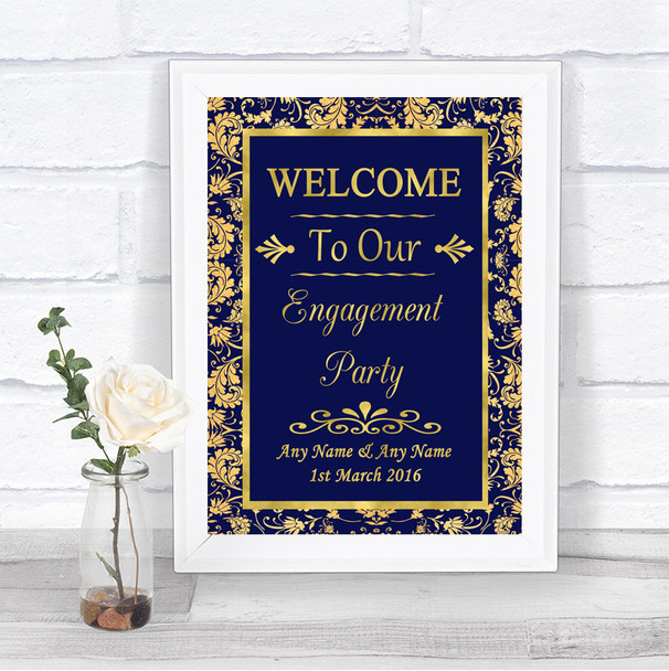 Blue & Gold Welcome To Our Engagement Party Personalized Wedding Sign