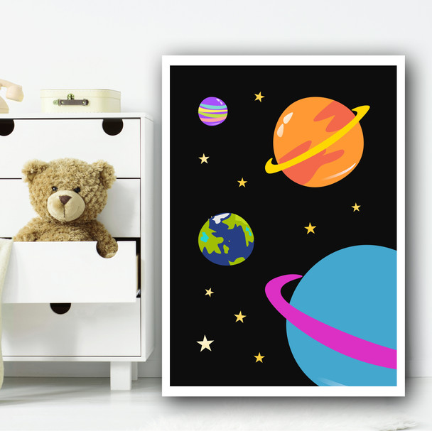 Space Planets Children's Nursery Bedroom Wall Art Print Space Planets Children's Nursery Bedroom Wall Art Print