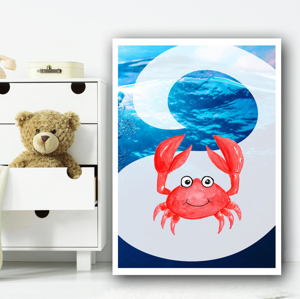 Under The Sea Crab Children's Nursery Bedroom Wall Art Print