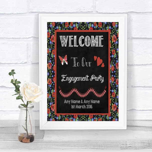 Floral Chalk Welcome To Our Engagement Party Personalized Wedding Sign