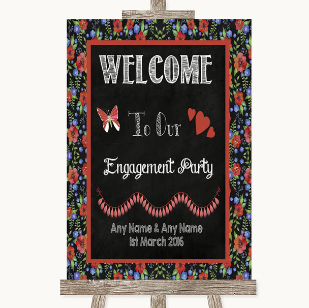 Floral Chalk Welcome To Our Engagement Party Personalized Wedding Sign