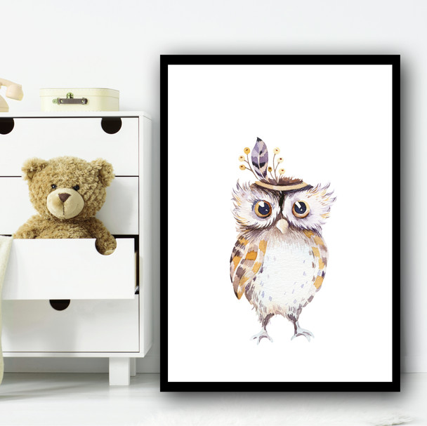 Cute Kids Owl Children's Nursery Bedroom Wall Art Print