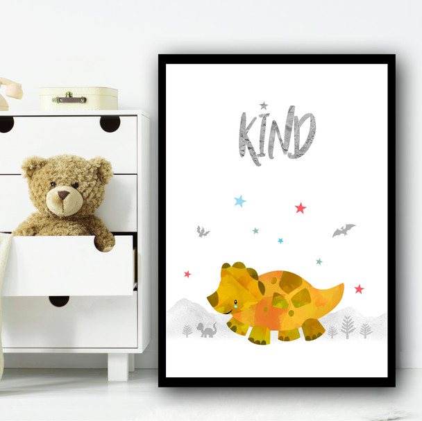 Dinosaur Orange Kind Children's Nursery Bedroom Wall Art Print