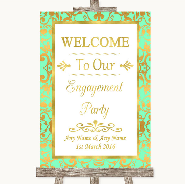 Mint Green & Gold Welcome To Our Engagement Party Personalized Wedding Sign