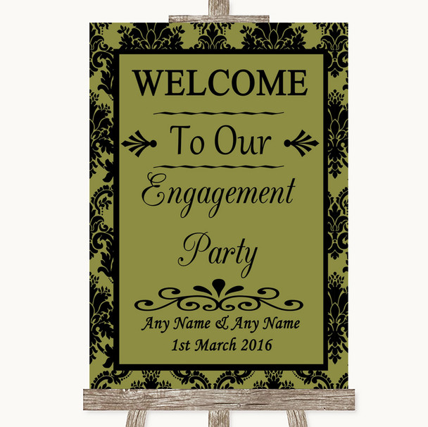 Olive Green Damask Welcome To Our Engagement Party Personalized Wedding Sign