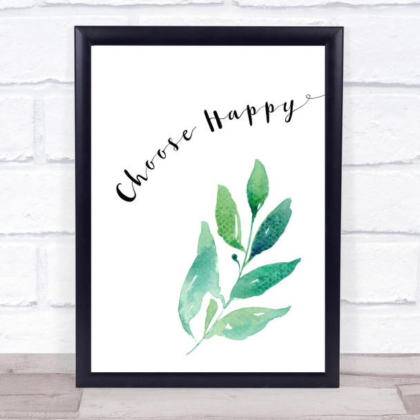 Green Leaf Simple Happy Framed Wall Art Print