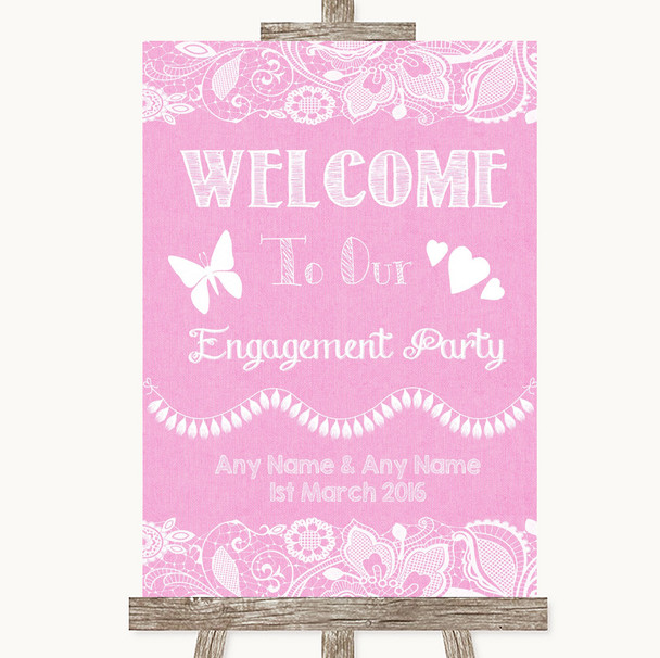 Pink Burlap & Lace Welcome To Our Engagement Party Personalized Wedding Sign
