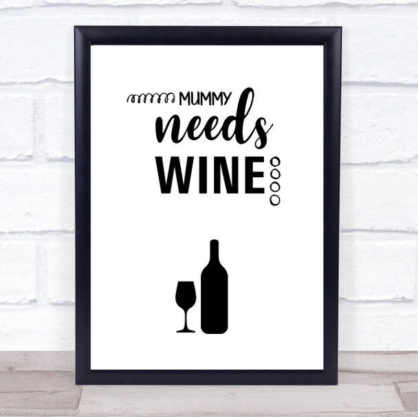 Mummy Needs Wine Quote Typogrophy Wall Art Print