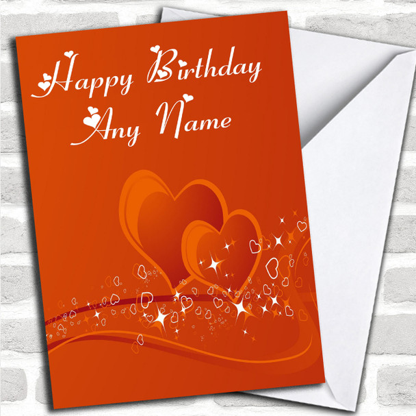 Orange Love Heart Romantic Personalized Birthday Card