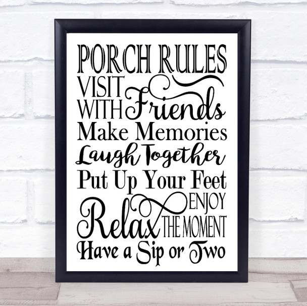 Porch Rules Visit With Friends Quote Typogrophy Wall Art Print