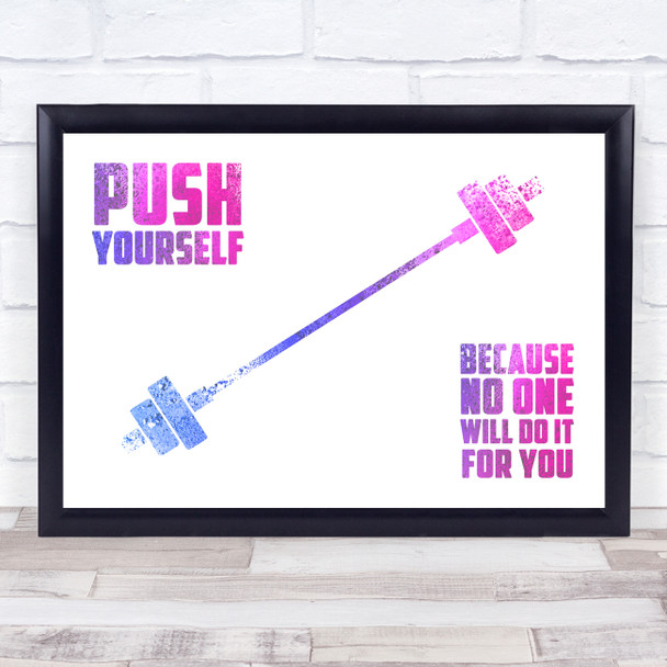 Push Yourself Weight Lifting Gym Pink Quote Typogrophy Wall Art Print