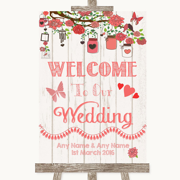 Coral Rustic Wood Welcome To Our Wedding Personalized Wedding Sign