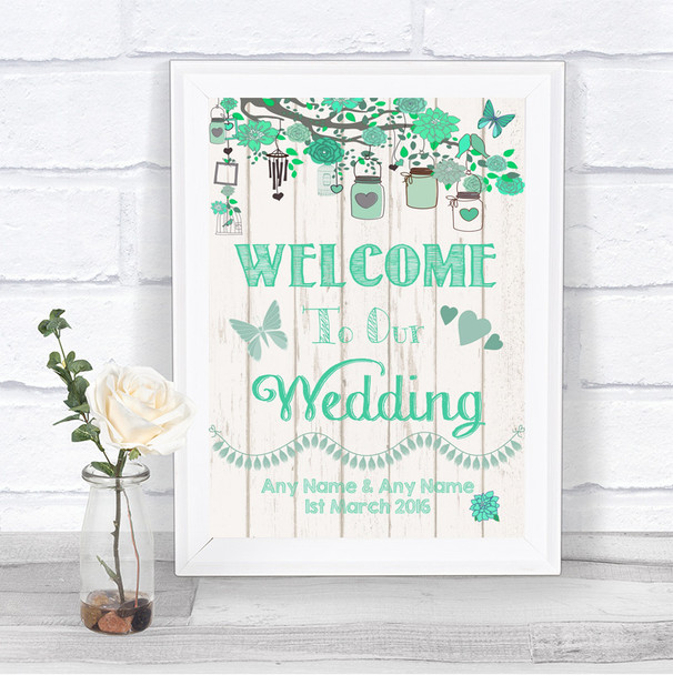 Green Rustic Wood Welcome To Our Wedding Personalized Wedding Sign