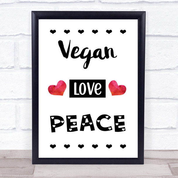 Vegan Love Peace Quote Typogrophy Wall Art Print