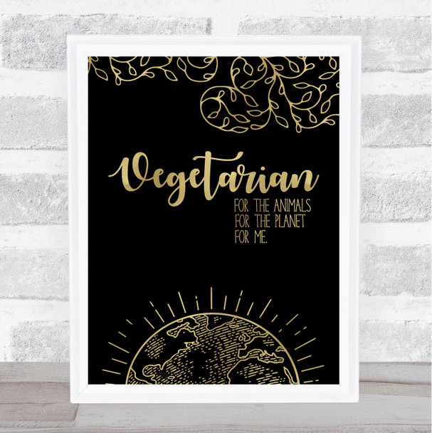 Vegetarian For Me Gold Black Style Quote Typogrophy Wall Art Print