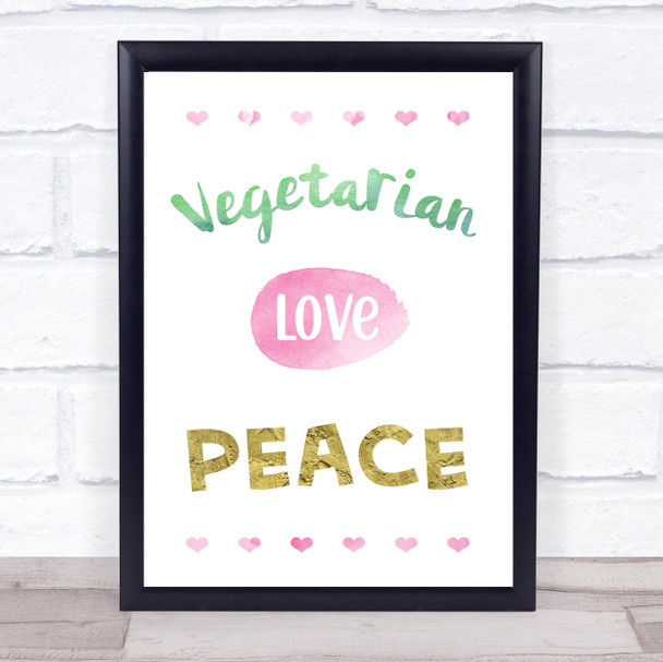 Vegetarian Love Peace Colour Style Quote Typogrophy Wall Art Print
