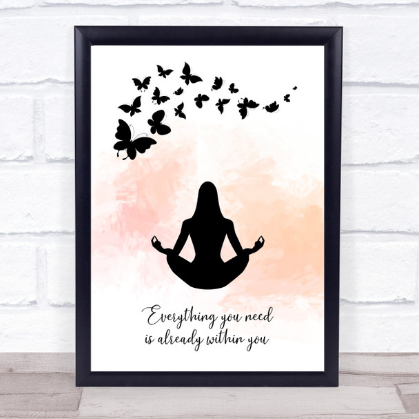 Yoga Beautiful Butterflies B&W Quote Typogrophy Wall Art Print