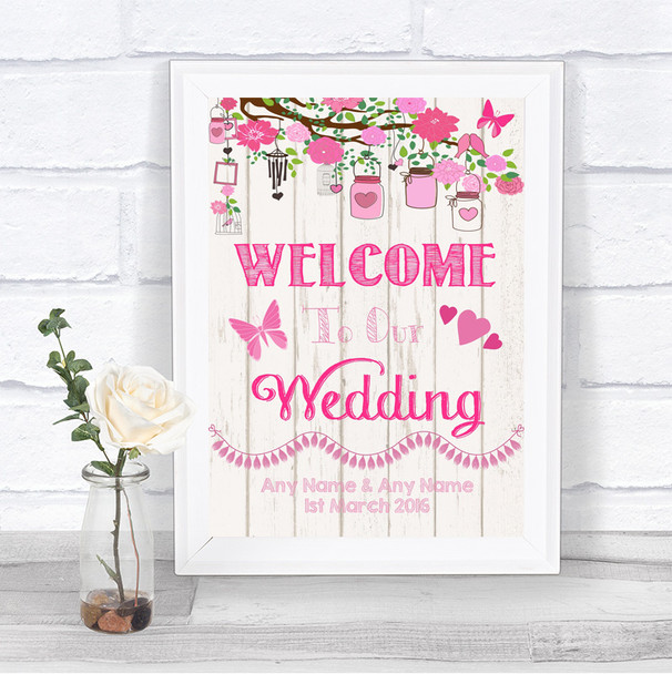 Pink Rustic Wood Welcome To Our Wedding Personalized Wedding Sign