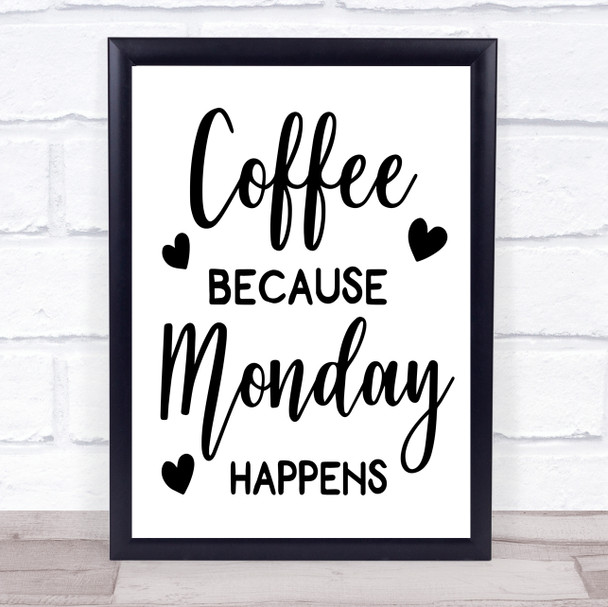 Coffee Because Monday Happens Quote Typogrophy Wall Art Print