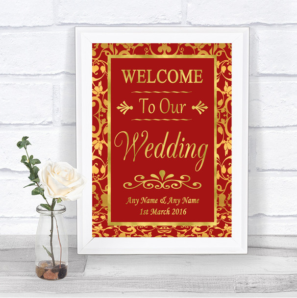 Red & Gold Welcome To Our Wedding Personalized Wedding Sign