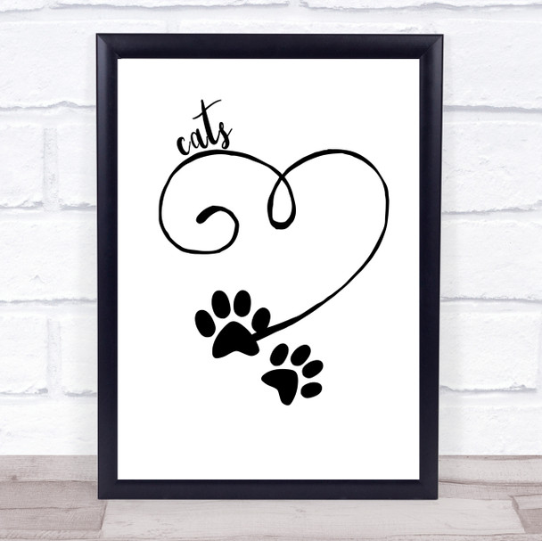 Heart Paw Cats Quote Typogrophy Wall Art Print