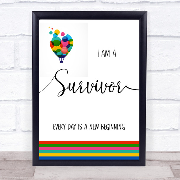 I Am A Survivor Rainbow Balloon Quote Typogrophy Wall Art Print