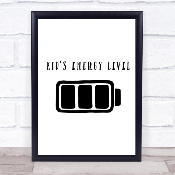 Kids Energy Level Quote Typogrophy Wall Art Print