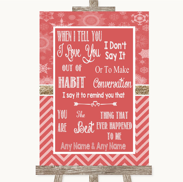 Red Winter When I Tell You I Love You Personalized Wedding Sign