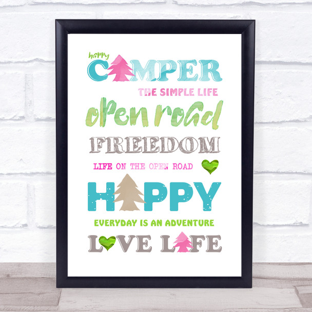 Love Camping The Simple Life Multi Colour Quote Typogrophy Wall Art Print