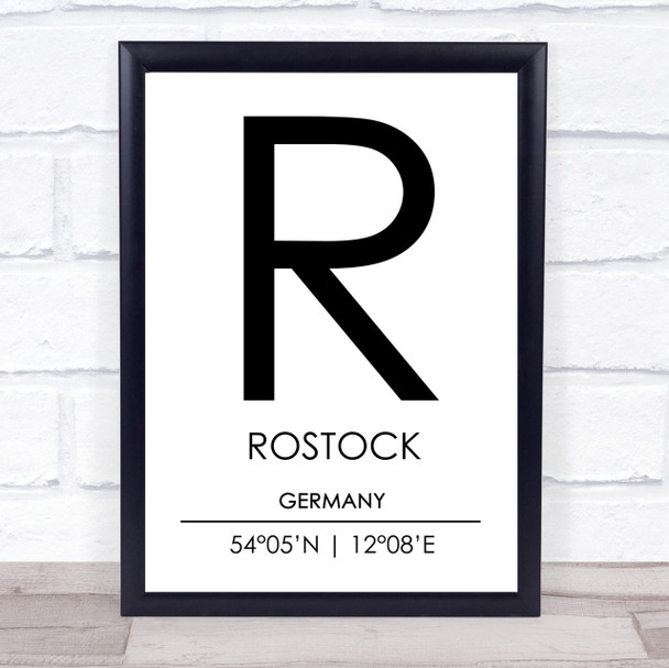 Rostock Germany Coordinates World City Travel Print
