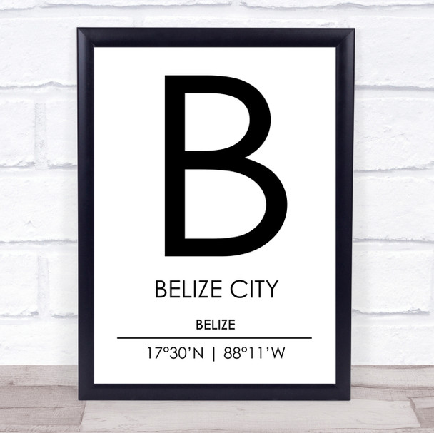 Belize City Belize Coordinates Travel Print