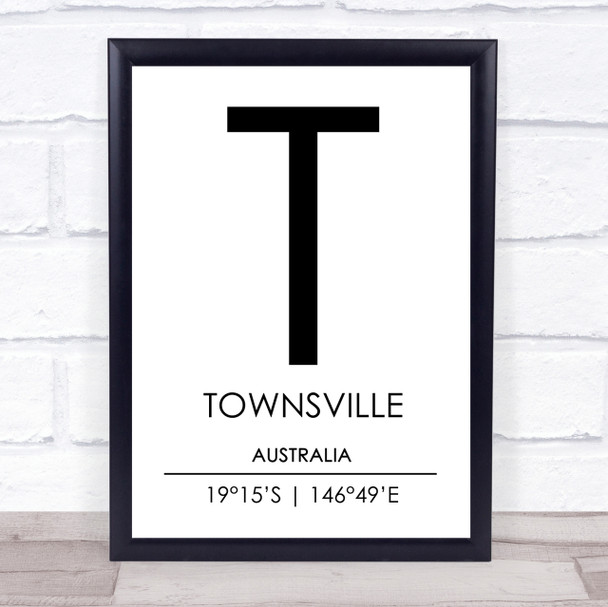 Townsville Australia Coordinates Travel Print