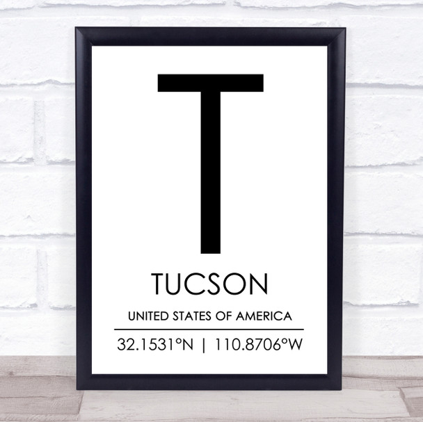 Tucson United States Of America Coordinates World City Quote Print