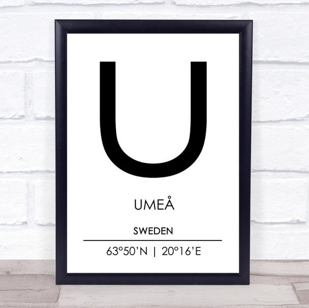 Umea Sweden Coordinates World City Travel Print