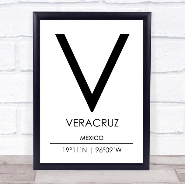 Veracruz Mexico Coordinates World City Travel Print
