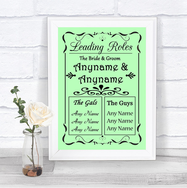 Green Who's Who Leading Roles Personalized Wedding Sign