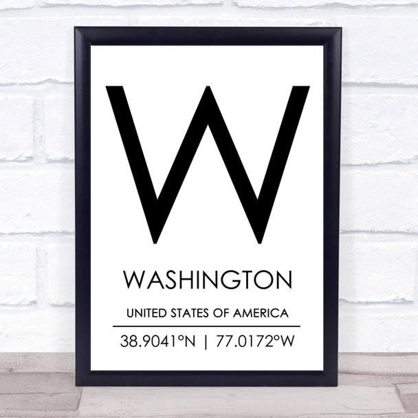 Washington United States Of America Coordinates Travel Quote Print
