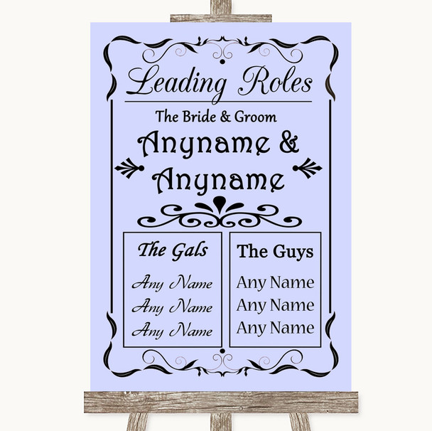 Lilac Who's Who Leading Roles Personalized Wedding Sign