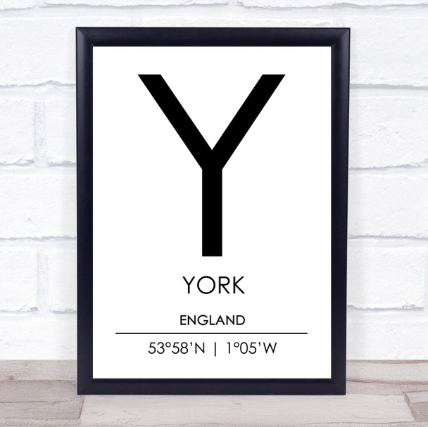 York England Coordinates World City Travel Print
