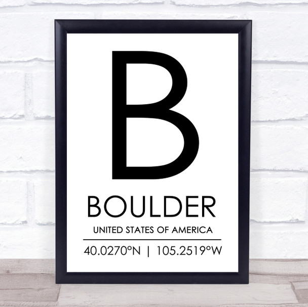 Boulder United States Of America Coordinates Travel Quote Print