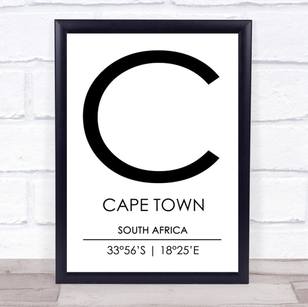 Cape Town South Africa Coordinates Travel Print