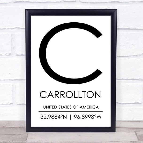 Carrollton United States Of America Coordinates Travel Quote Print