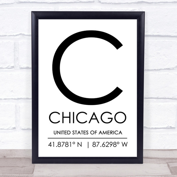 Chicago United States Of America Coordinates Travel Quote Print