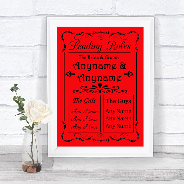 Red Who's Who Leading Roles Personalized Wedding Sign