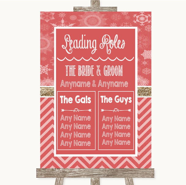 Red Winter Who's Who Leading Roles Personalized Wedding Sign