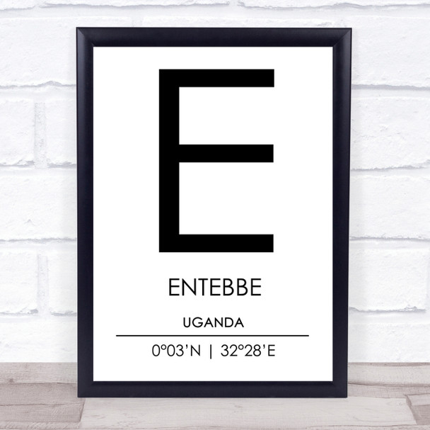 Entebbe Uganda Coordinates World City Travel Print