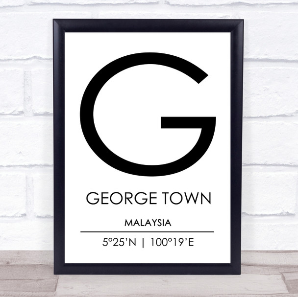 George Town Malaysia Coordinates Travel Print