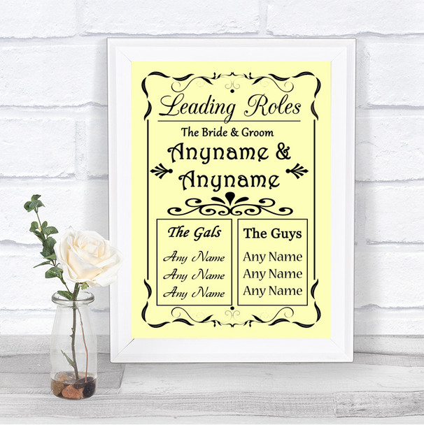 Yellow Who's Who Leading Roles Personalized Wedding Sign