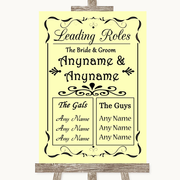 Yellow Who's Who Leading Roles Personalized Wedding Sign